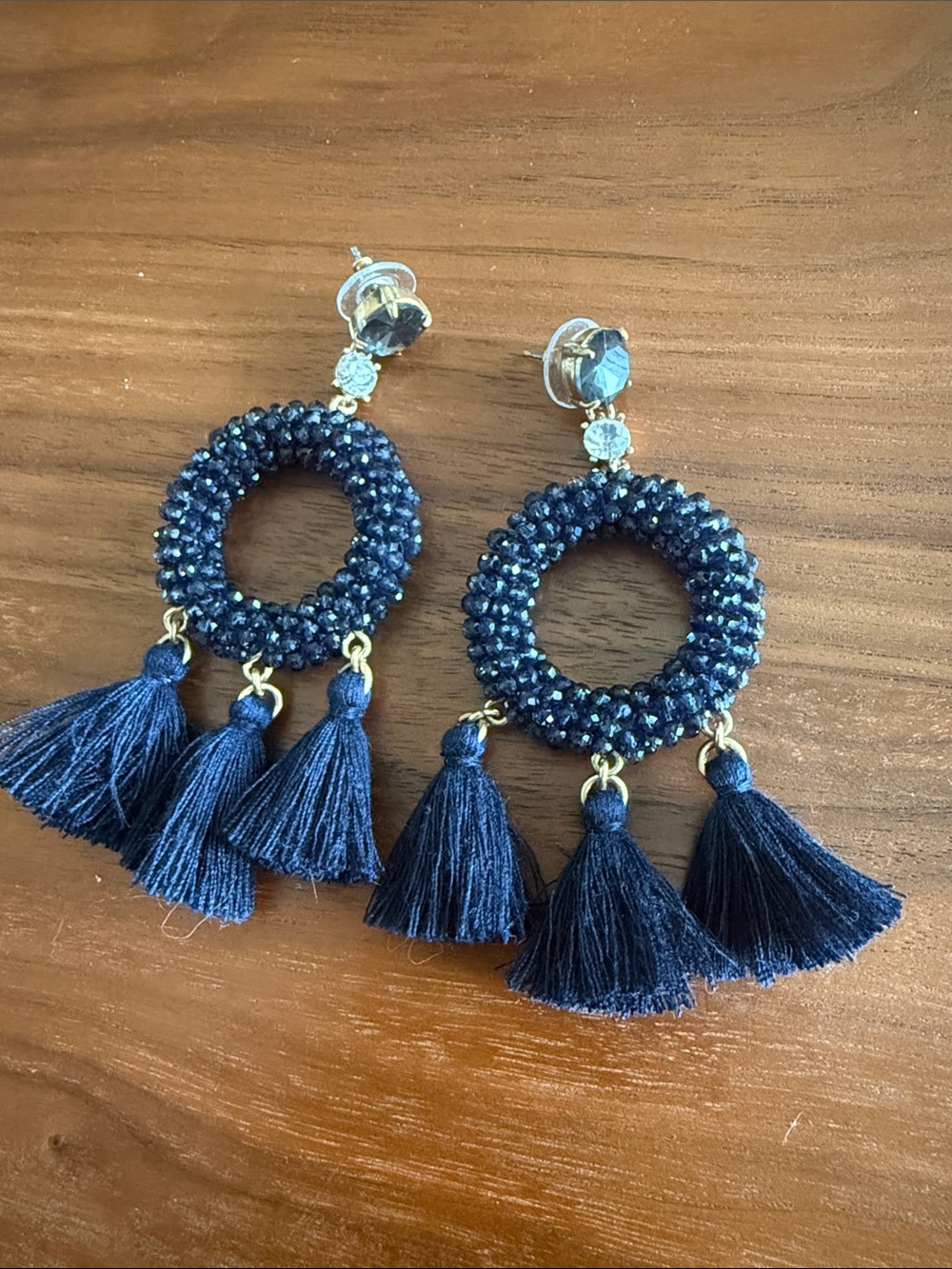 J. Crew Navy Beaded Tassel Drop Earrings